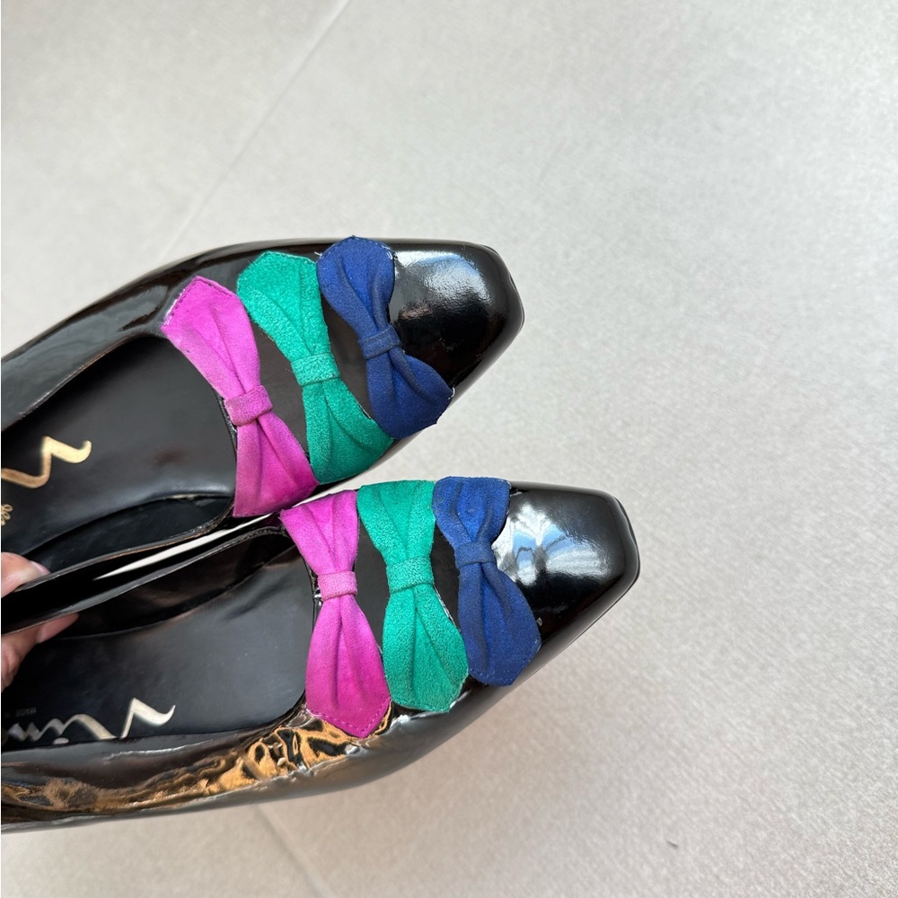 Vintage Nina Patent/Leather Shoes in multi colored bow made in Spain Size US 7 - Picture 6 of 12